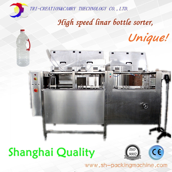 automatic linear bottle unscrambler machine with elevator,0.1-2.5L high speed