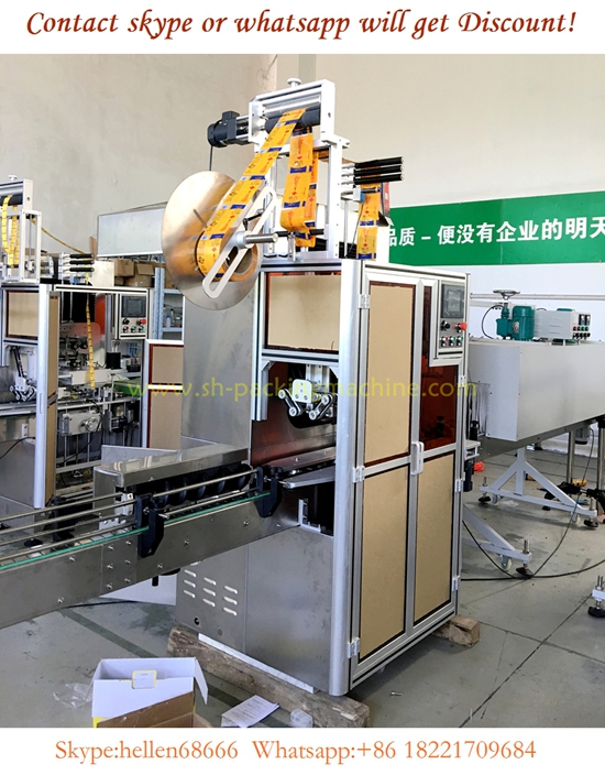 automatic bottle film shrinking labeling machine with electric tunnel